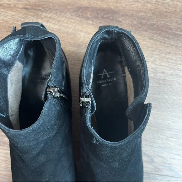 Aquatalia Black Suede Waterproof Farin Ankle Booties Boots Women Size 9 Italy - Picture 8 of 16